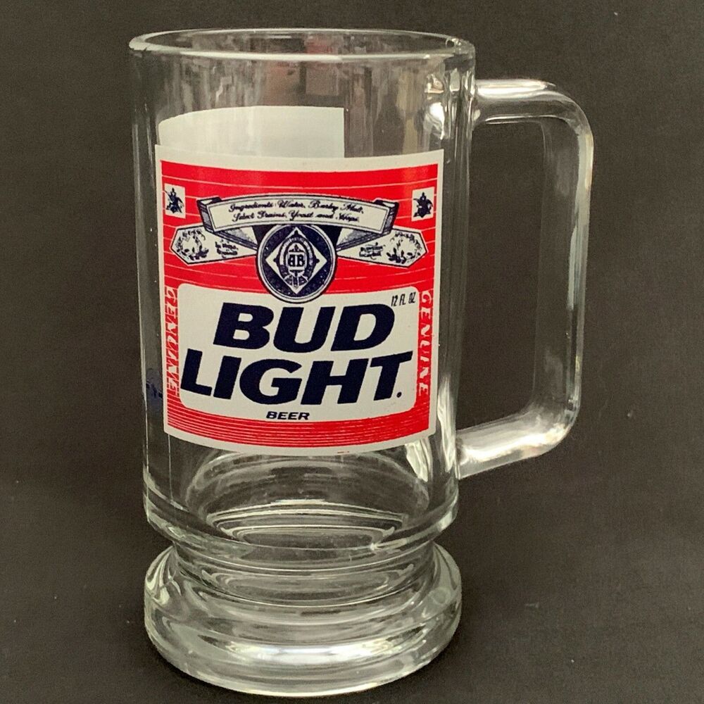 Genuine Bud Light‎ Beer Stein Mug Heavy Clear Glass